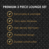 Arcadia Furniture Outdoor 3 Piece Sunlounge Set Rattan Garden Day Bed Lounger - Black and Grey