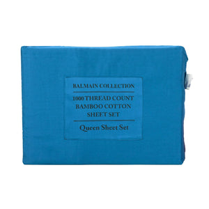 Royal Comfort 1000TC Balmain Hotel Grade Bamboo Cotton Sheets Pillowcases Set - Queen - Mineral Blue
