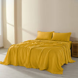 Royal Comfort Flax Linen Blend Sheet Set Bedding Luxury Breathable Ultra Soft - Queen - Mustard Gold