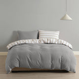 Royal Comfort Hemp Braid Cotton Blend Quilt Cover Set Reverse Stripe Bedding - Queen - Light Grey