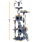4Paws Cat Tree Scratching Post House Furniture Bed Luxury Plush Play 200cm - Grey