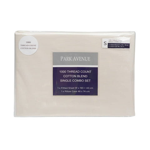 Park Avenue 1000TC Cotton Blend Sheet & Pillowcases Set Hotel Quality Bedding - Single - Pebble