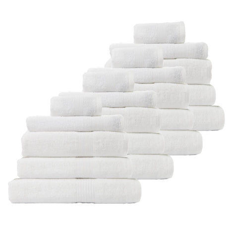 Royal Comfort 20 Piece Cotton Bamboo Towel Bundle Set 450GSM Luxurious Absorbent - White