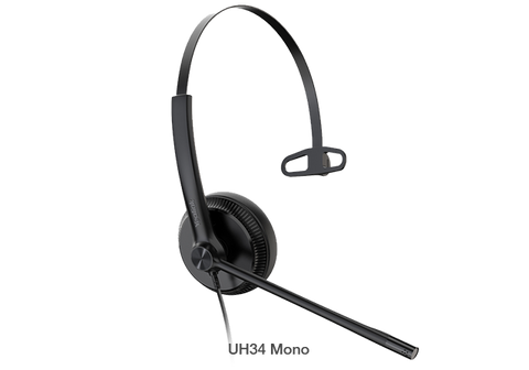 YEALINK UH34 Mono Wideband Noise Cancelling Microphone - USB Connection, Leather Ear Cushions, Designed for Microsoft Teams