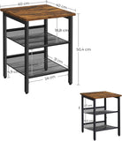 Industrial Set of 2 Bedside Tables with Adjustable Mesh Shelves Rustic Brown and Black
