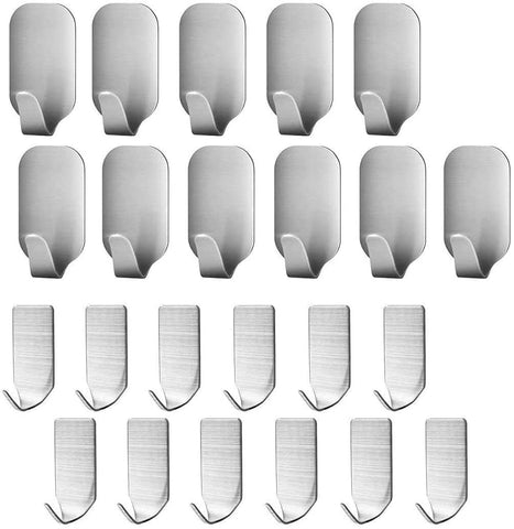 23 Pieces Stainless Steel Waterproof Self Adhesive Dual Wall Hooks for Bathroom, Bedroom and Kitchen