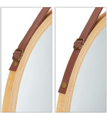 Hanging Round Wall Mirror 45 cm - Solid Bamboo Frame and Adjustable Leather Strap for Bathroom and Bedroom