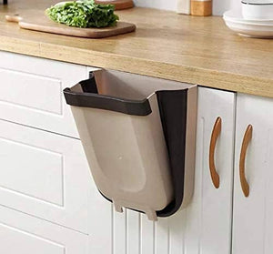 Hanging Trash Can Collapsible Small Garbage Waste Bin for Kitchen Cabinet Door (Beige)