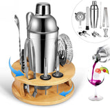 Cocktail Shaker Set Bartender Kit with Rotating Bamboo and 10-Piece Stainless Steel Bar Tool Set