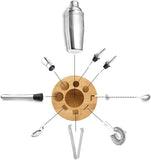 Cocktail Shaker Set Bartender Kit with Rotating Bamboo and 10-Piece Stainless Steel Bar Tool Set