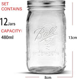 12 Pieces Canning Jars - 480ml Mason Jar Empty Glass Spice Bottles with Airtight Lids and Labels