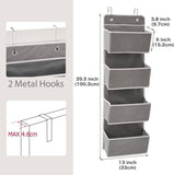2 Pack Over the Door Hanging Storage Organizer with 4 Pouch Pocket for Pantry Baby Nursery Bathroom Closet Dorm - Gray