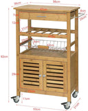 Bamboo Kitchen Storage Trolley with Wine Rack