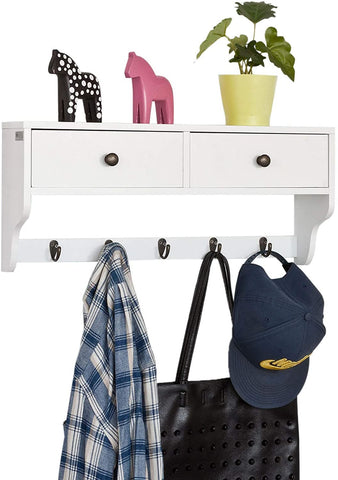 Wall Rack with 2 Drawers and 5 Hooks