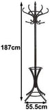 CARLA HOME Brown Coat Rack with Stand Wooden Hat and 12 Hooks Hanger Walnut tree