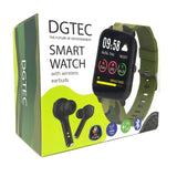 New 1.7" IPS Smart Fitness Watch with Wireless Earbuds Combo 2 Bands Black Army