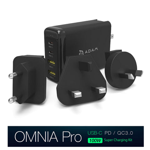 Omnia Pro 100W Fast Power Charger Adaptor USB-C USB-A Black MacBook Laptop iPad iPhone