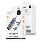mbeat 3-Port USB 3.0 Hub & Gigabit LAN with 2-in-1 USB 3.0 & USB-C Converter - Space Grey