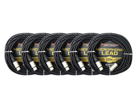 Precision Audio 5 Pack XLR To XLR Studio Stage Microphone Lead 10m Silver MLEADP10