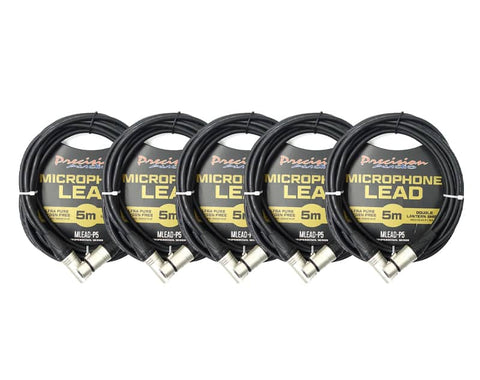 Precision Audio 5 Pack XLR To XLR Studio Stage Microphone Lead 5m MLEADP5