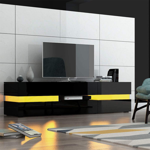 Modern High Gloss Front TV Entertainment Unit 177cm LED Storage Drawer - Black