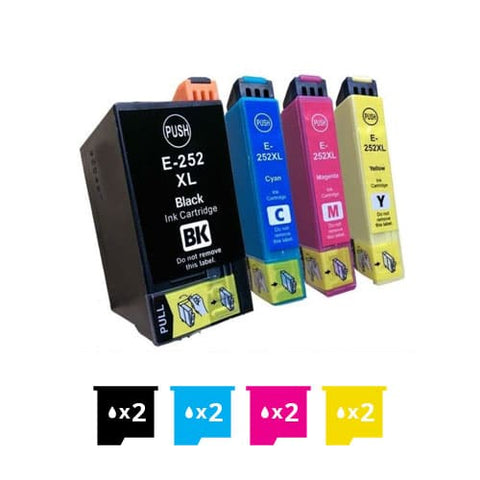 Compatible Premium 8 Pack 252XL Ink Cartridges [C13T253192-C13T253492] [2BK,2C,2M,2Y] - for use in Epson Printers