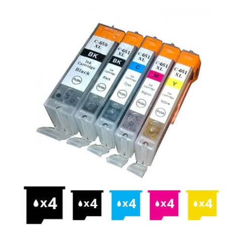 Compatible Premium 20 Pack PGI-650XL CLI-651XL High Yield Inkjet Cartridges [4BK,4PBK,4C,4M,4Y] - for use in Canon Printers