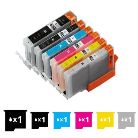 Compatible Premium 6 Pack PGI-650XL CLI-651XL High Yield Inkjet Cartridges [1BK,1PBK,1C,1M,1Y,1GY] - for use in Canon Printers