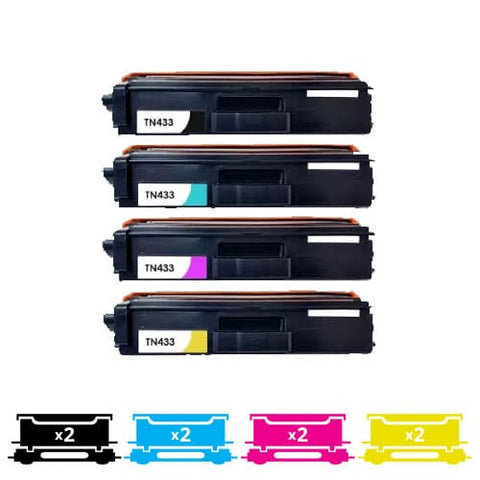 Compatible Premium 8-Pack Brother TN443 Compatible Toner Combo [2BK,2C,2M,2Y] - for use in Brother Printers