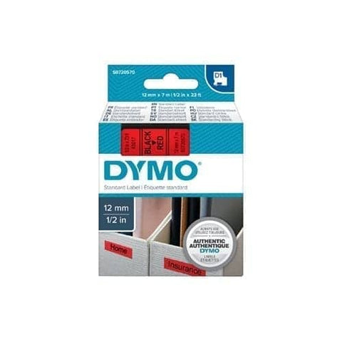 Dymo Blk on Red 12mmx7m Tape - for use in Dymo Printer