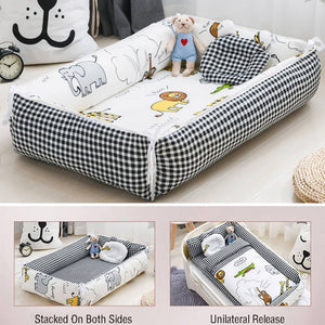 Portable Crib Middle Bed Baby Play Removable Bionic Four PCS Set Cartoon Print