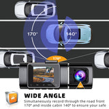 Dual Dash Cam FHD 1080P Front Cabin Rear Car Dash Camera IR Night Vision DVR