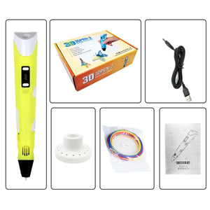 USB 3D Printing Pen Drawing Pen Printer +LCD Screen +3 Free Filaments Kid Gift Yellow