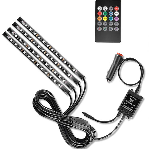 4X 12V 12LED RGB Car Interior LED Strip Lights Wireless APP Remote Control Music - Darrahopens