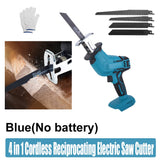 Blue Cordless Electric Reciprocating Saw Cutter with Blades without battery
