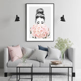 70cmx100cm Roses Girl Black Frame Canvas Wall Art
