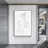 80cmx120cm Woman Back Line Art Black Frame Canvas Wall Art