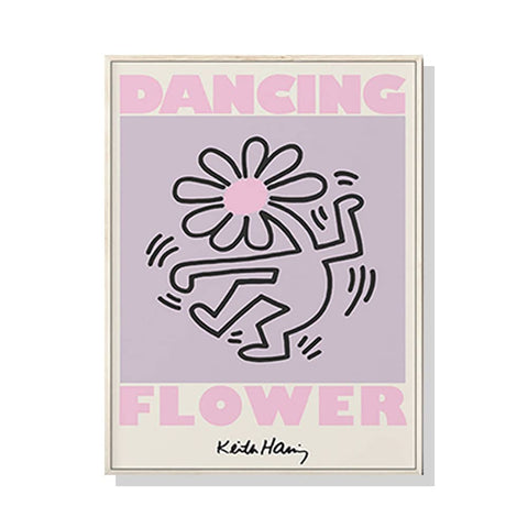 80cmx120cm Keith Haring Dancing Flower Wood Frame Canvas Wall Art
