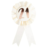21st Birthday Rose Gold on White Rosette Badge