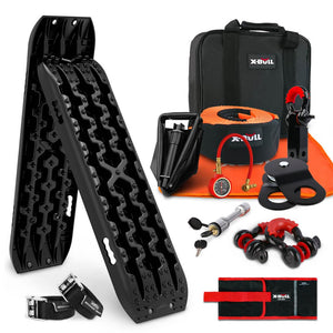 X-BULL Winch Recovery Kit with Recovery Tracks Boards Gen 3.0 Snatch Strap Off Road 4WD Black