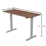 FORTIA Sit Stand Standing Desk, 140x60cm, 72-118cm Height Adjustable, 70kg Load, Walnut style/Silver Frame