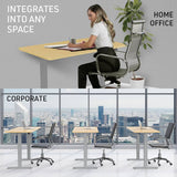 FORTIA Sit Stand Standing Desk, 120x60cm, 72-118cm Height Adjustable, 70kg Load, White Oak style/Silver Frame