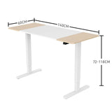 FORTIA Sit Stand Standing Desk, 140x60cm, 72-118cm Height Adjustable, 70kg Load,  Light Oak style/White Frame