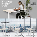 FORTIA Sit Stand Standing Desk, 140x60cm, 72-118cm Height Adjustable, 70kg Load,  Light Oak style/White Frame