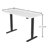 FORTIA Sit Stand Standing Desk, 140x60cm, 72-118cm Height Adjustable, 70kg Load, White/Black Frame