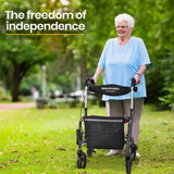 EQUIPMED 2-in-1 Foldable Aluminium Walking Frame Rollator and Transit Wheelchair with Bag, Titanium colour