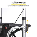 EQUIPMED 2-in-1 Folding Rollator Wheelchair Adjustable Mobility Walker w/ Park Brakes & Bag, Silver