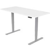 FORTIA Standing Desk, 150x70cm, 62-128cm Height, 2 Motors, 120KG Load, Matte White/Silver Frame