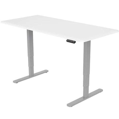FORTIA Standing Desk, 150x70cm, 62-128cm Height, 2 Motors, 120KG Load, Matte White/Silver Frame