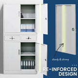 FORTIA Stationary Cabinet Office Home Storage Metal Lockable 4 Door Cupboard Drawers